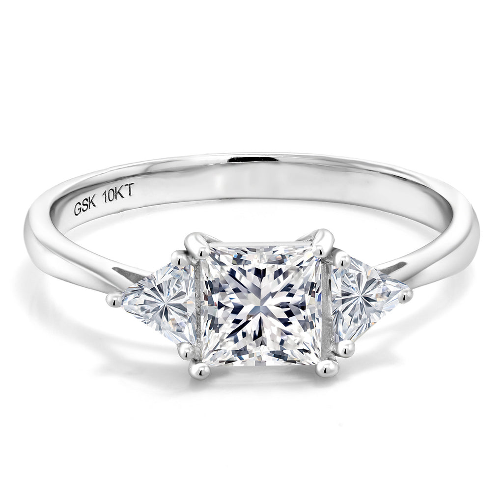 10K White Gold Lab Grown Diamond 3 Stone Engagement Ring For Women | 1.00 Cttw | Princess 5MM | Gemstone April Birthstone | Available in Size 5,6,7,8,9