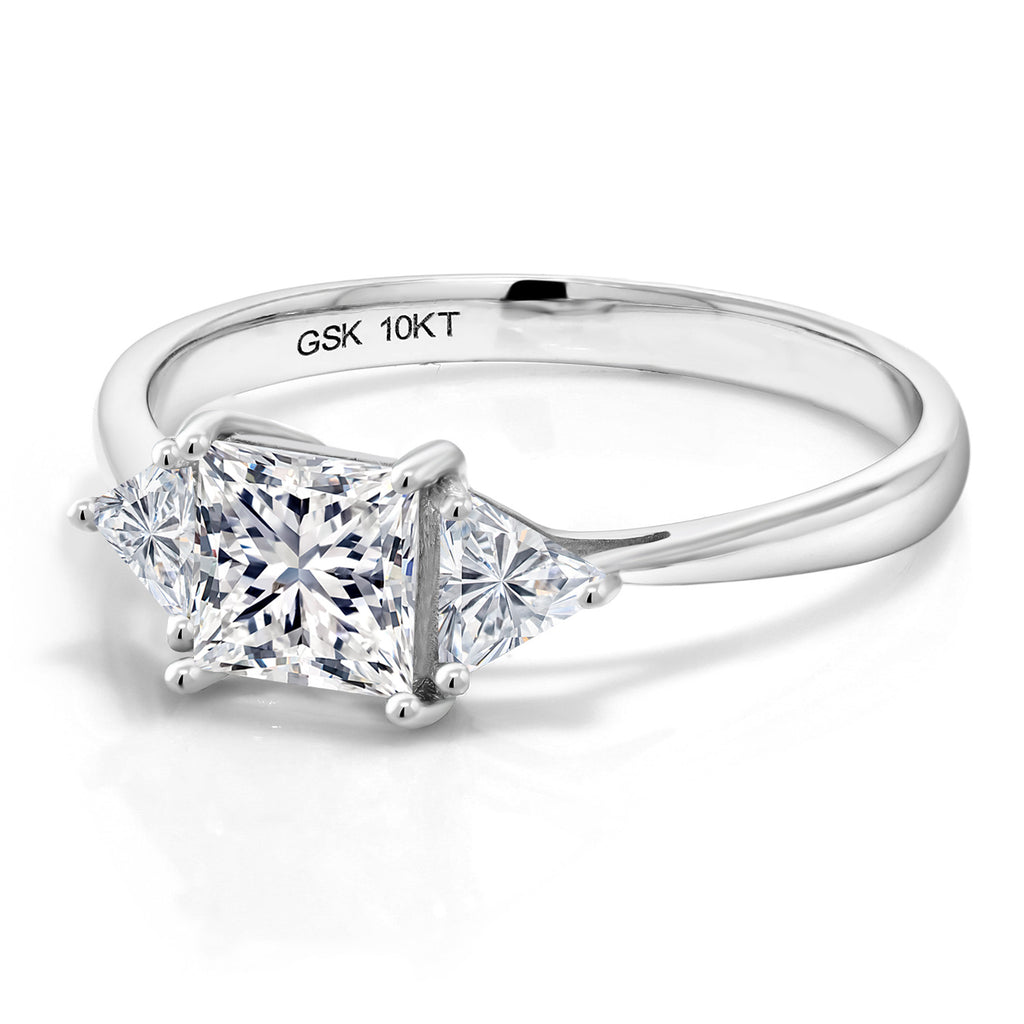 10K White Gold Lab Grown Diamond 3 Stone Engagement Ring For Women | 1.00 Cttw | Princess 5MM | Gemstone April Birthstone | Available in Size 5,6,7,8,9