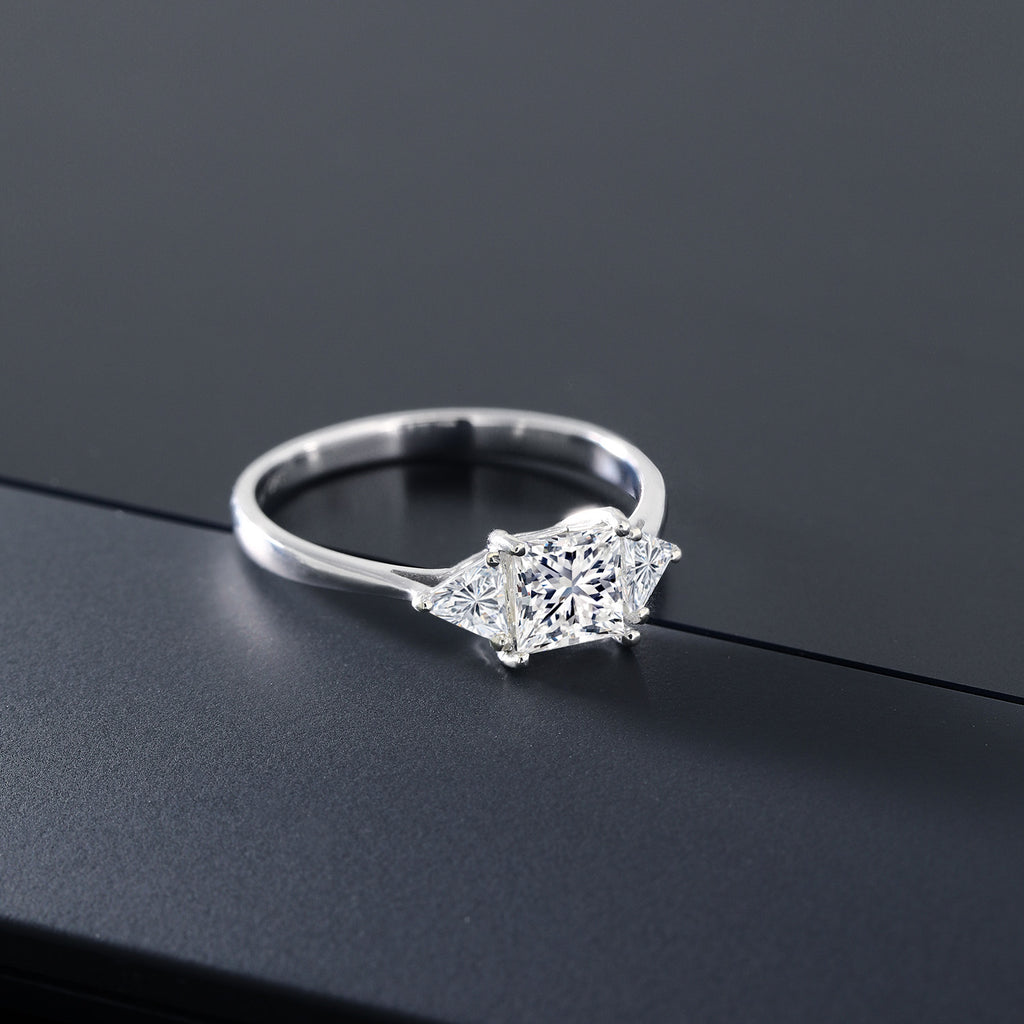 10K White Gold Lab Grown Diamond 3 Stone Engagement Ring For Women | 1.00 Cttw | Princess 5MM | Gemstone April Birthstone | Available in Size 5,6,7,8,9