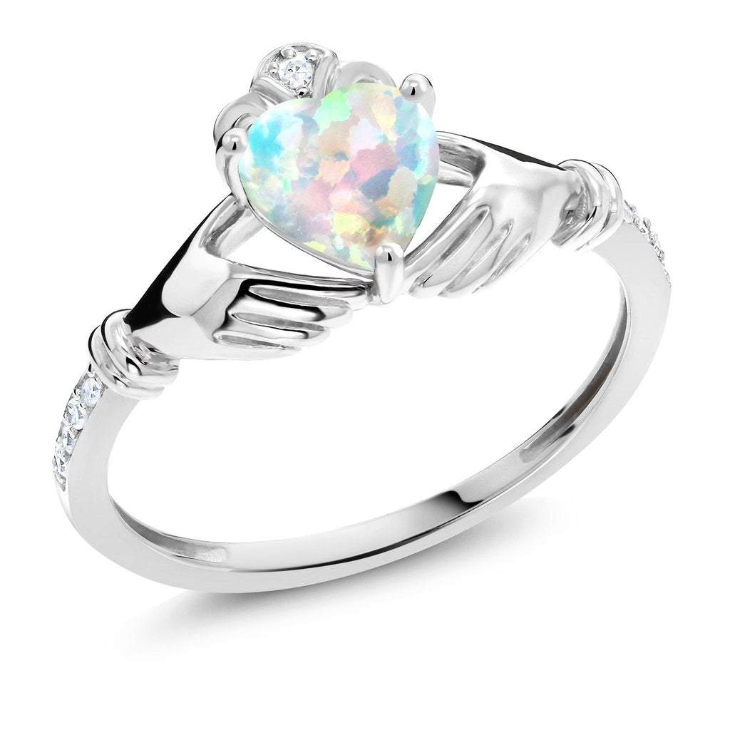 White Simulated Opal - October_8_Ring in 10K White Gold