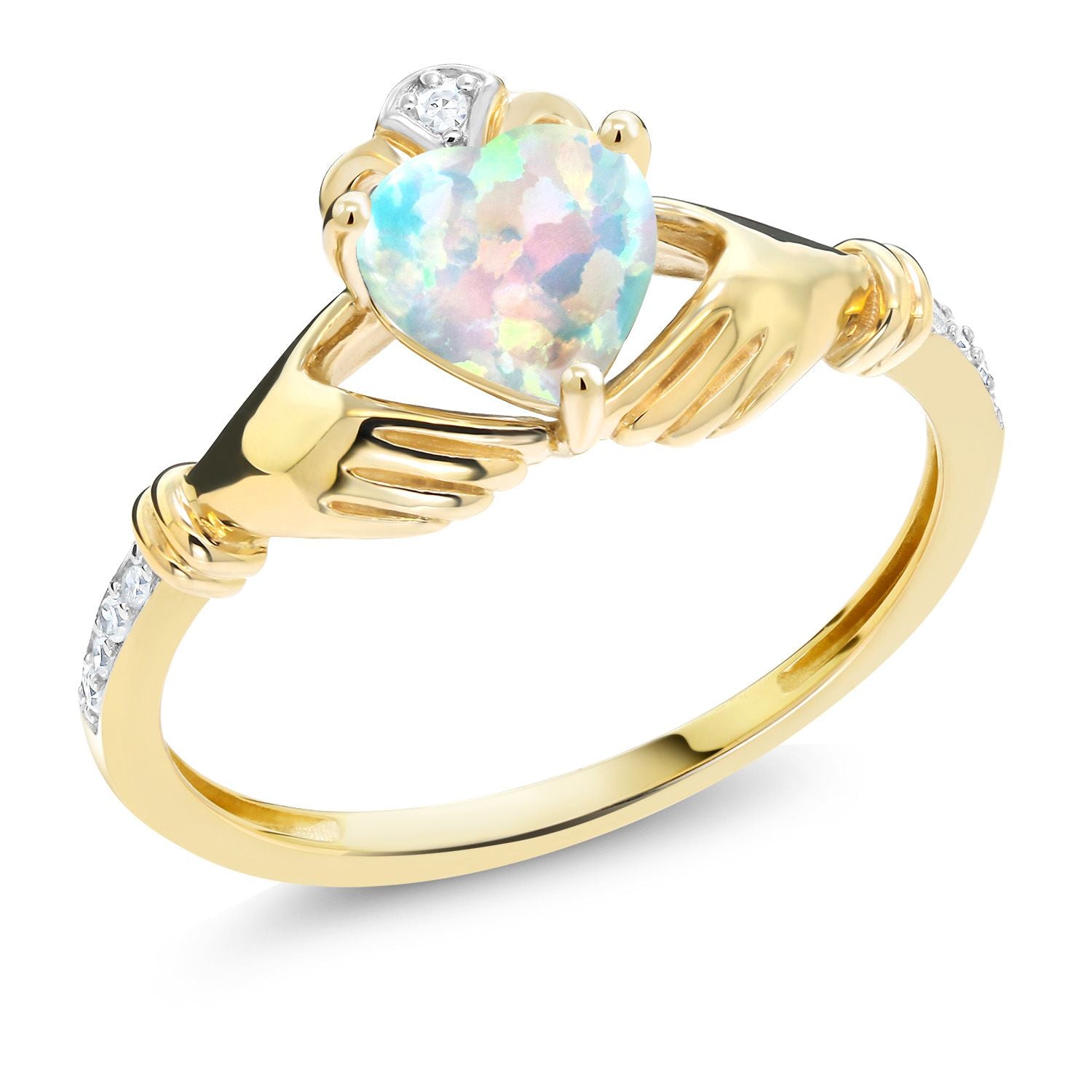 White Simulated Opal - October_7_Ring in 10K Yellow Gold