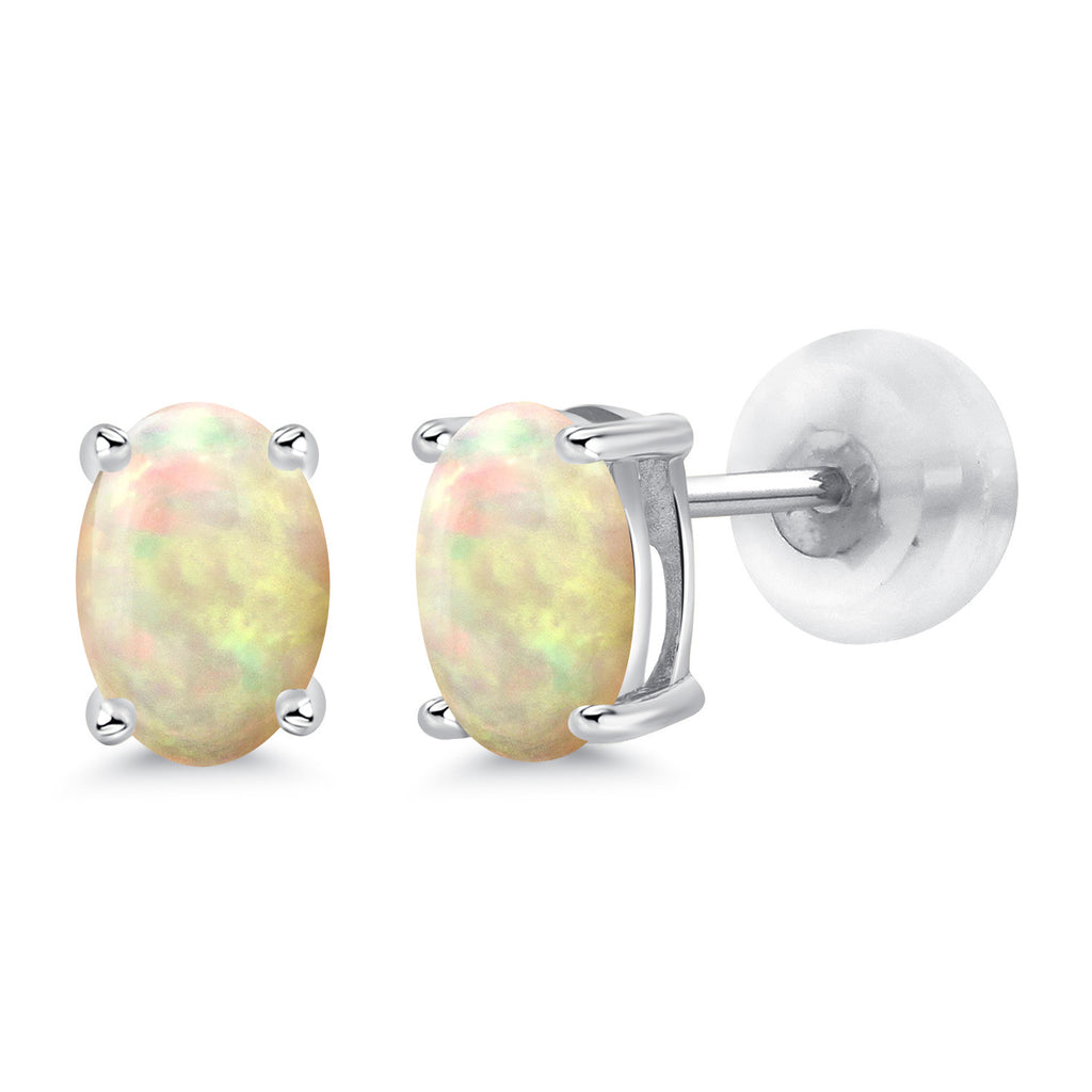 Ethiopian Opal-Cabochon - October_14K White Gold_Earrings in 14K White Gold