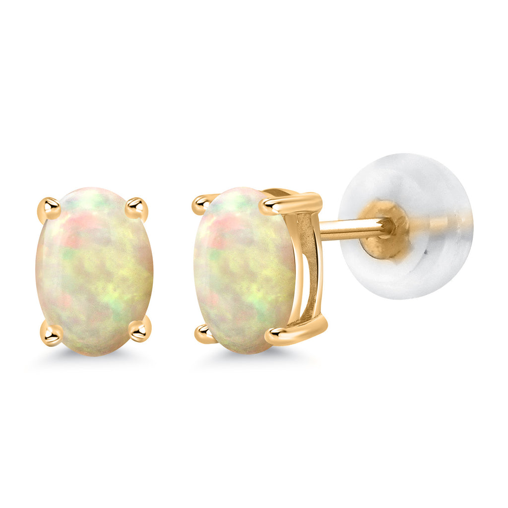 Ethiopian Opal-Cabochon - October_14K Yellow Gold_Earrings in 14K Yellow Gold