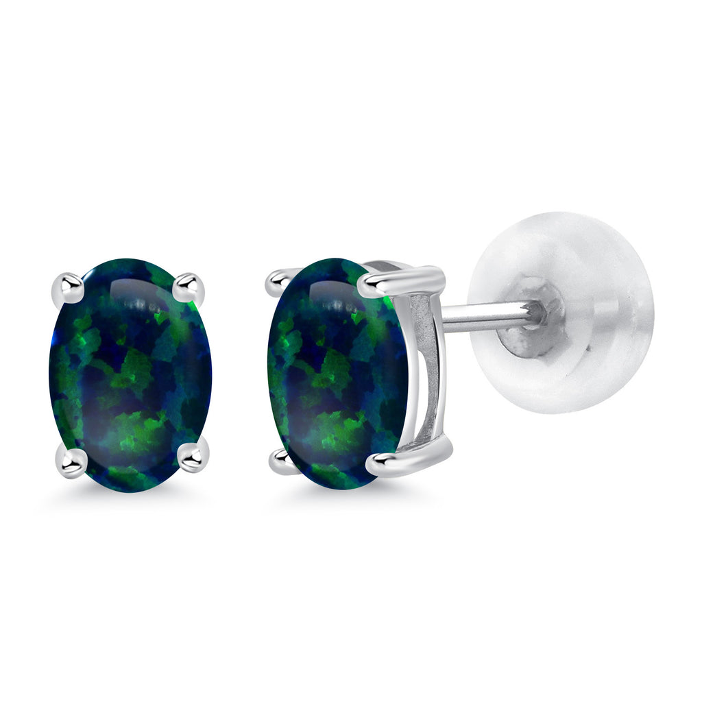 Green Simulated Opal-Cabochon - October_14K White Gold_Earrings in 14K White Gold