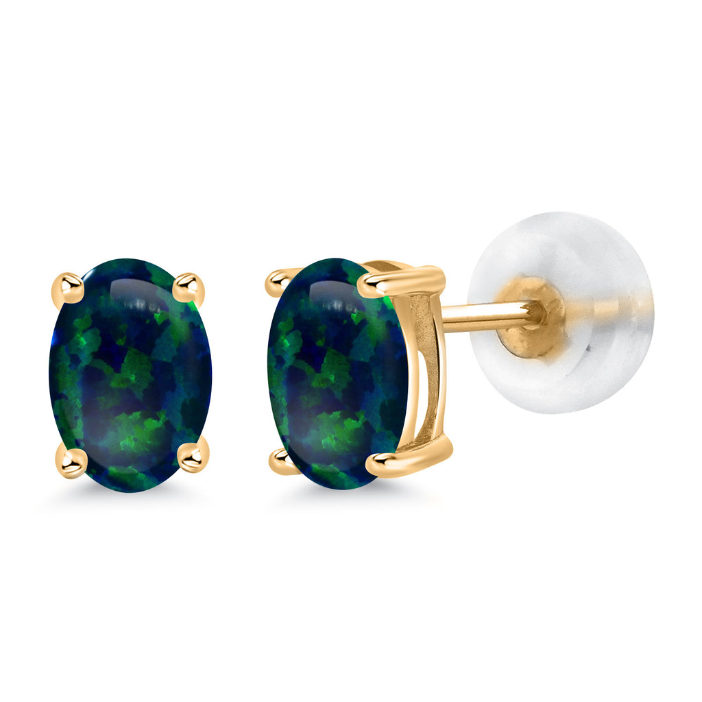 Green Simulated Opal-Cabochon - October_14K Yellow Gold_Earrings in 14K Yellow Gold