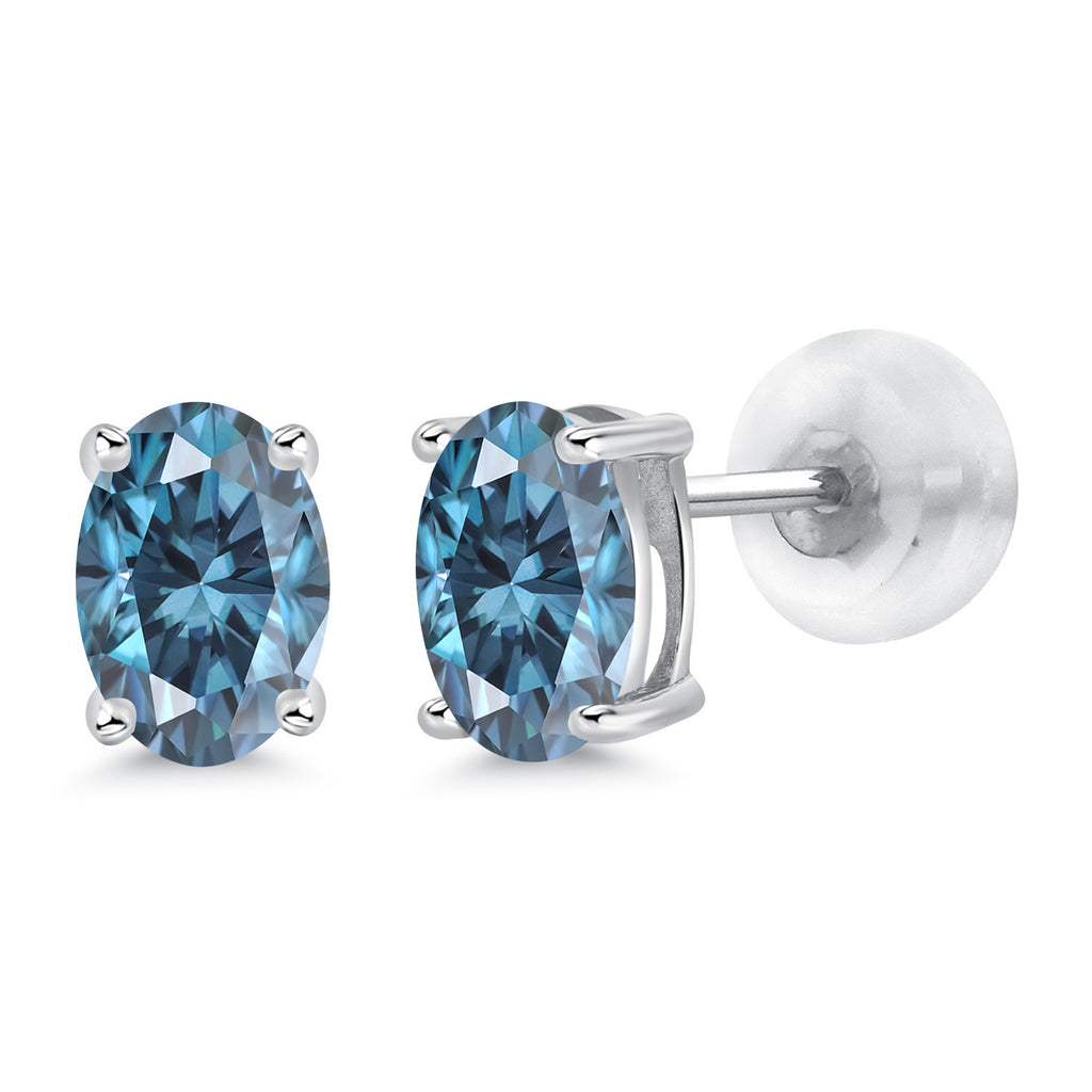 Persian Blue Moissanite - April_14K White Gold_Earrings in 14K White Gold