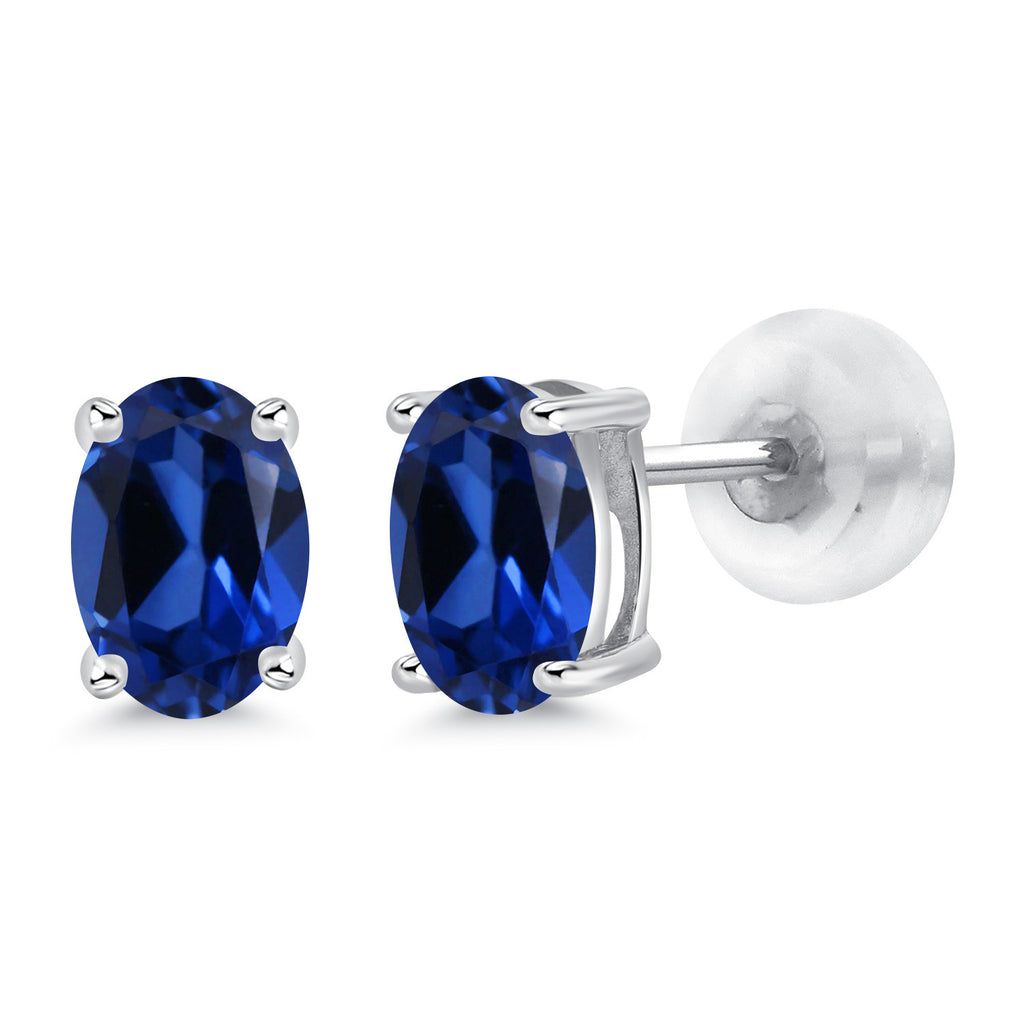 Blue Created Sapphire - September_14K White Gold_Earrings in 14K White Gold