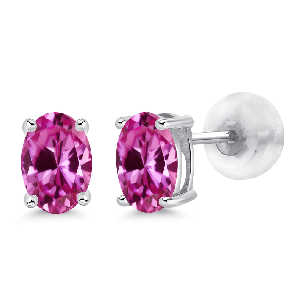 Pink Created Sapphire - September_14K White Gold_Earrings in 14K White Gold