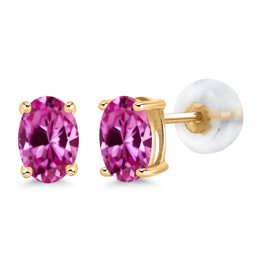 Pink Created Sapphire - September_14K Yellow Gold_Earrings in 14K Yellow Gold