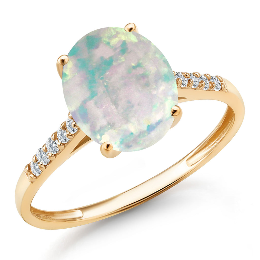 White Simulated Opal_8_Ring in 10K Yellow Gold