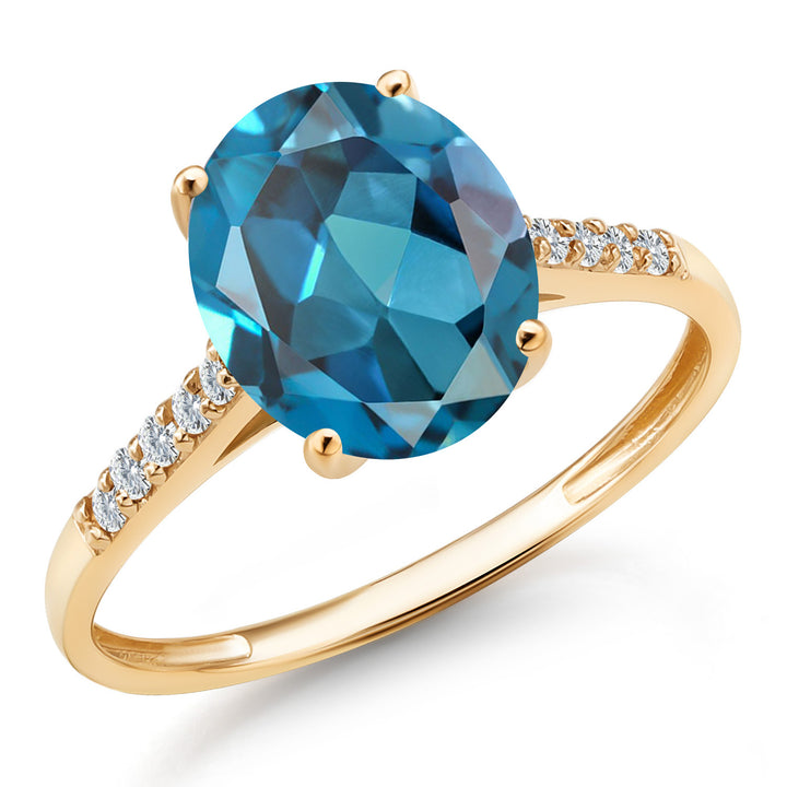 Gem Stone King 2-3 Cttw Oval Gemstone Birthstone and White Diamond Engagement Ring for Women | 10K Yellow Gold Ring For Women | Oval 10X8MM | Sizes 5 to 9