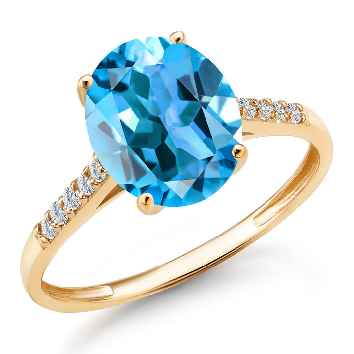 Gem Stone King 2-3 Cttw Oval Gemstone Birthstone and White Diamond Engagement Ring for Women | 10K Yellow Gold Ring For Women | Oval 10X8MM | Sizes 5 to 9