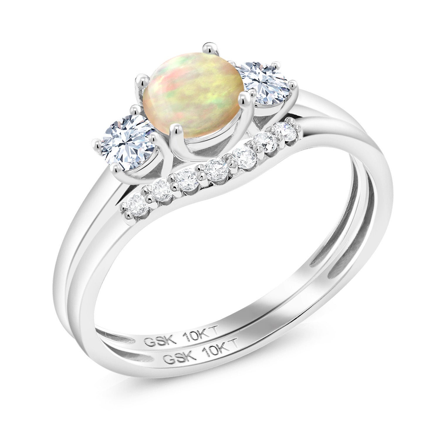 Ethiopian Opal-Cabochon - October_7_Ring in 10K White Gold