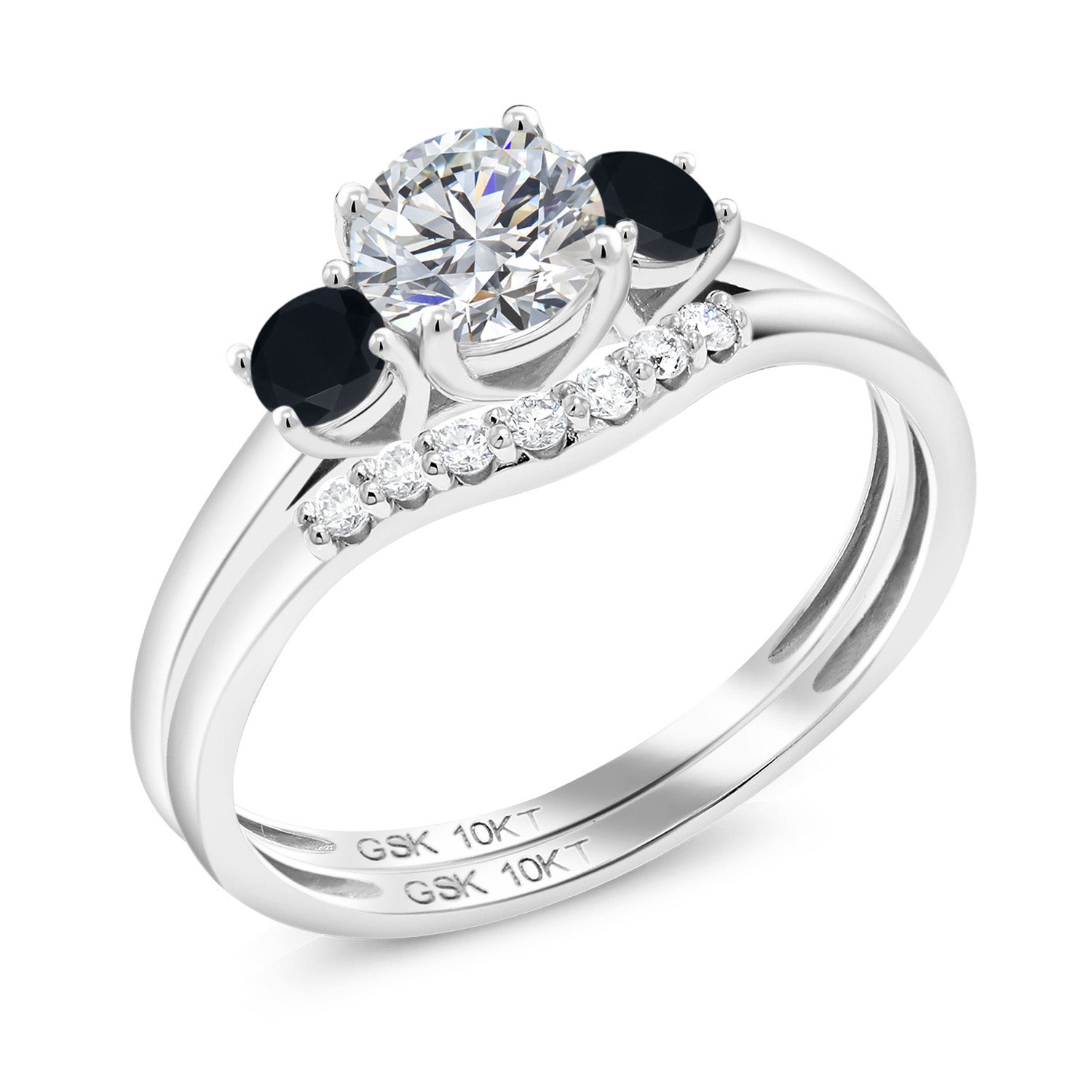 10K White Gold Lab Grown Diamond and Black Onyx Bridal-Sets Ring For Women | 0.76 Cttw | Round 5MM | Gemstone April Birthstone | Available in Size 5,6,7,8,9