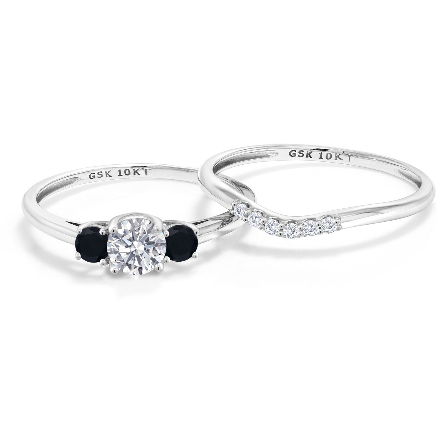 10K White Gold Lab Grown Diamond and Black Onyx Bridal-Sets Ring For Women | 0.76 Cttw | Round 5MM | Gemstone April Birthstone | Available in Size 5,6,7,8,9