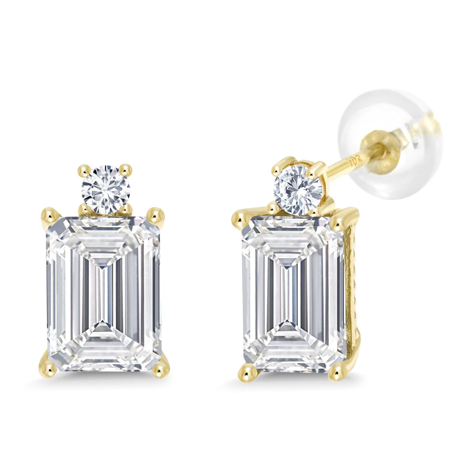 10K Yellow Gold IGI Certified F-G VS Lab Grown Diamond Earrings | 4.14 Cttw | Emerald Cut Diamonds Each 2 Ct | F-G Color | VS Clarity | Gold Earrings for Women