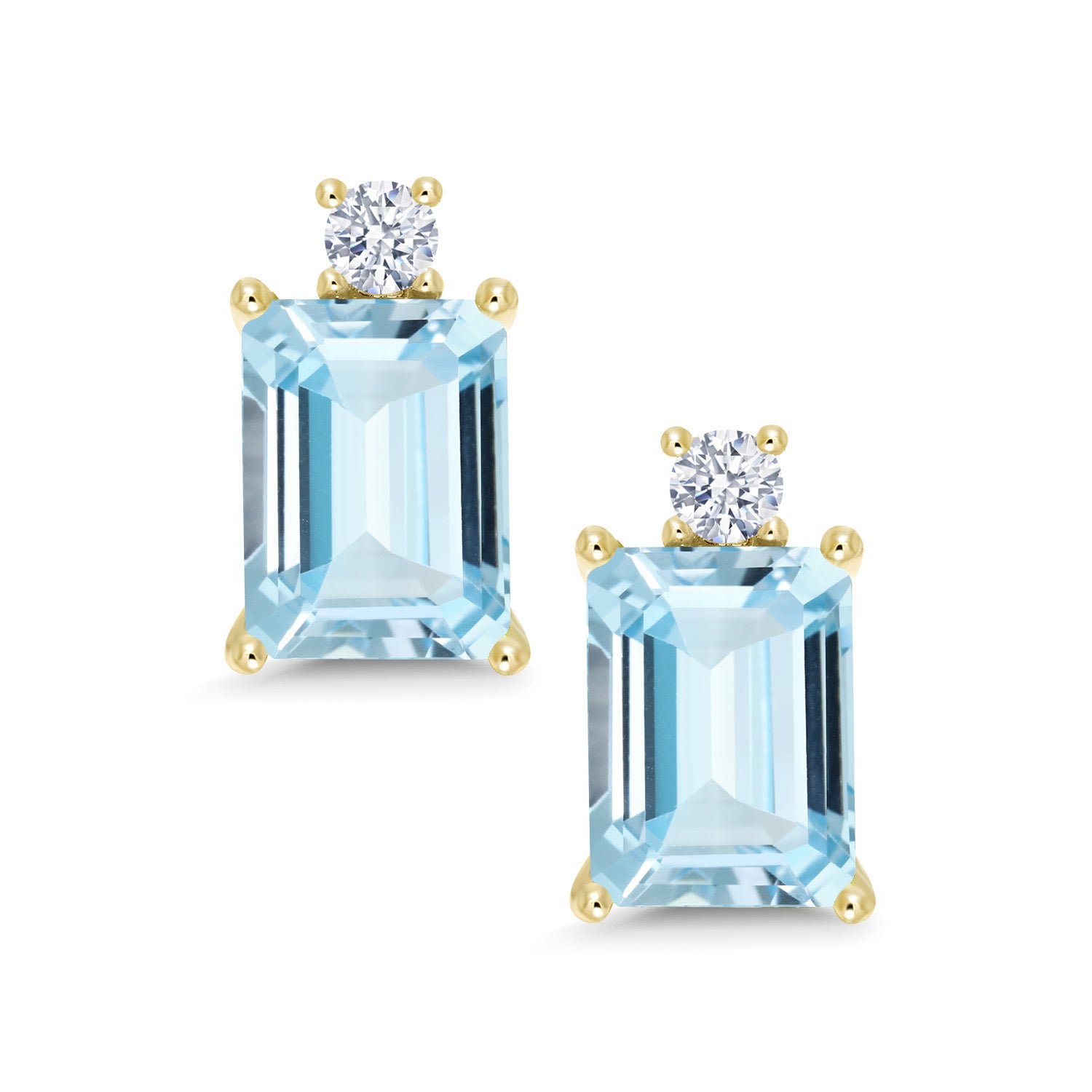 10K Yellow Gold Sky Blue Aquamarine Earrings | 2.90 Cttw | Gemstone Birthstone | Emerald Cut 8X6MM | Gold Earrings for Women