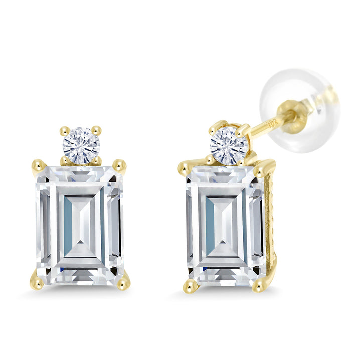 White Moissanite - April_Earrings in 10K Yellow Gold