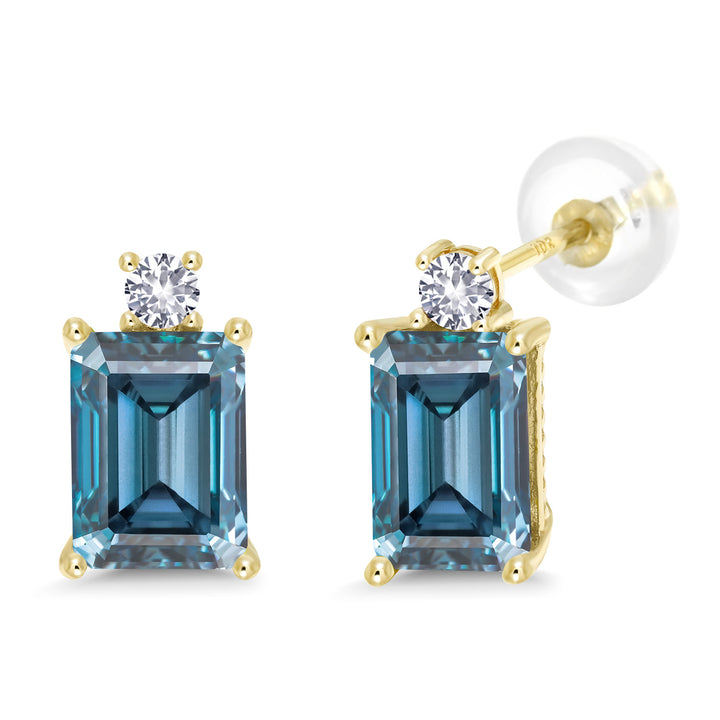 Persian Blue Moissanite - April_Earrings in 10K Yellow Gold