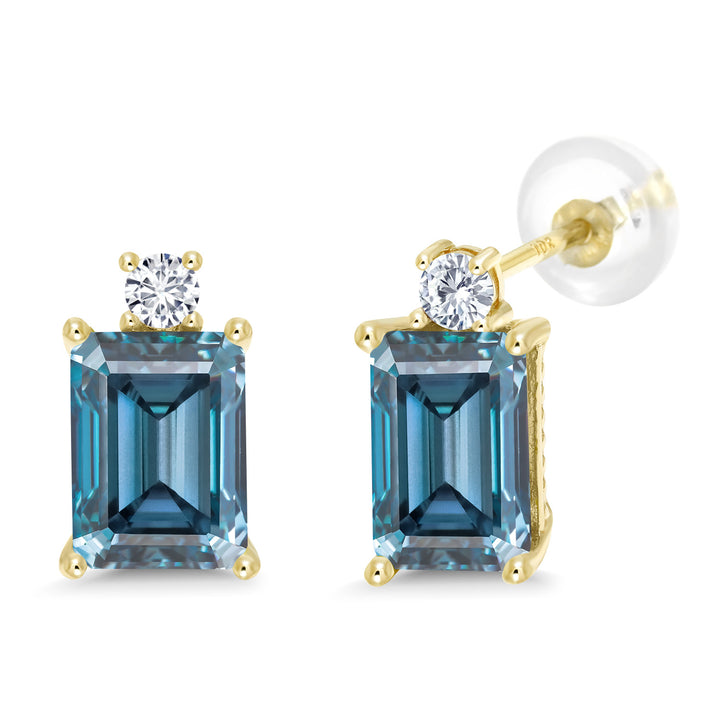 Persian Blue Moissanite - April_Earrings in 10K Yellow Gold