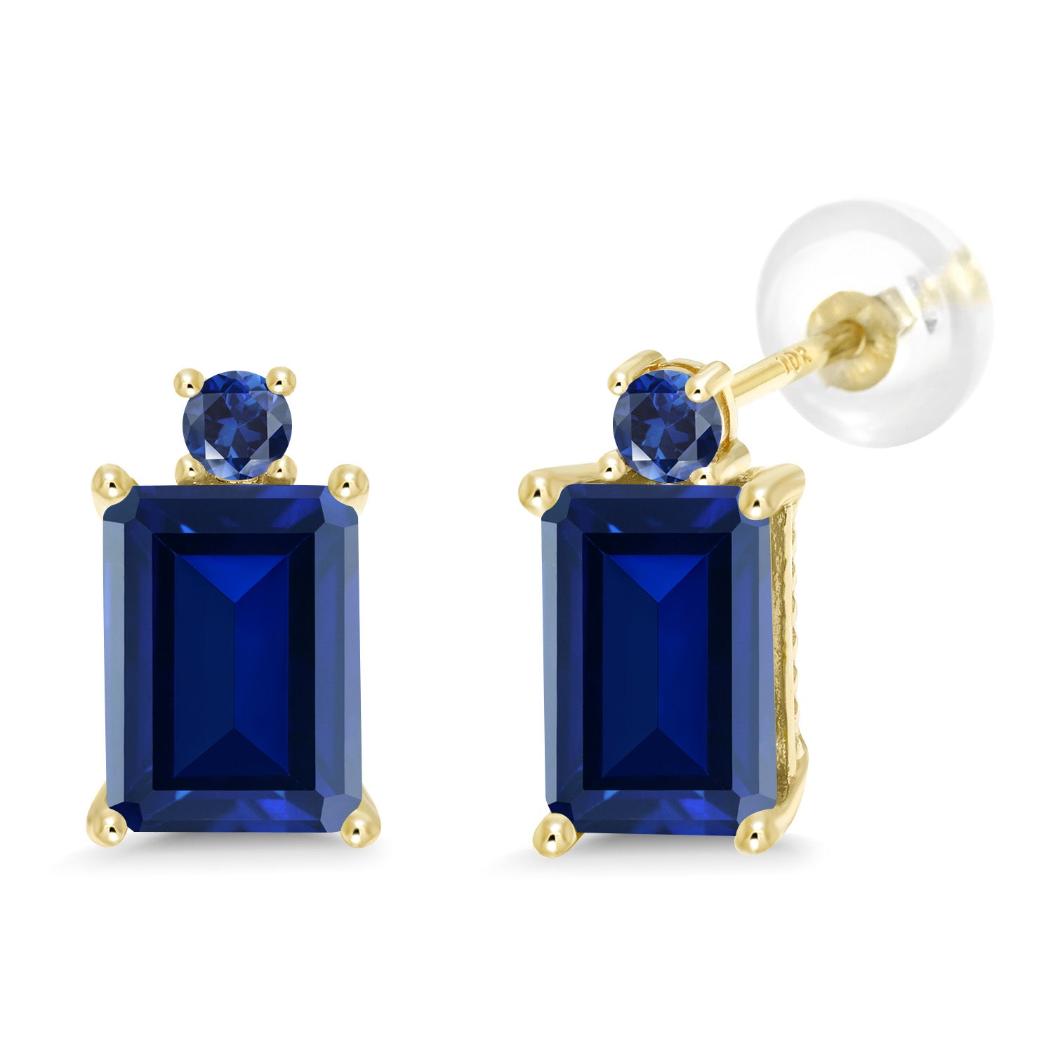 Blue Created Sapphire - September_Earrings in 10K Yellow Gold