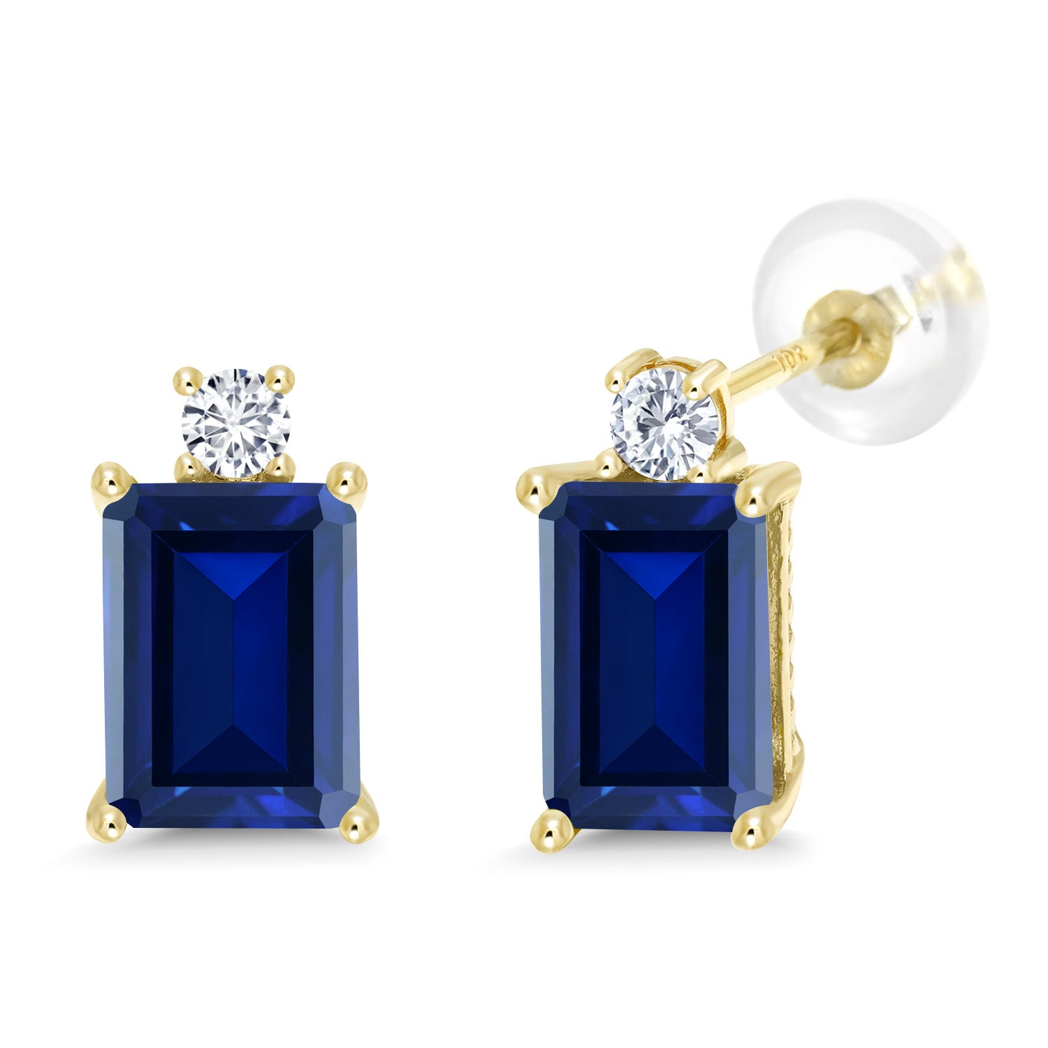 Blue Created Sapphire - September_Earrings in 10K Yellow Gold