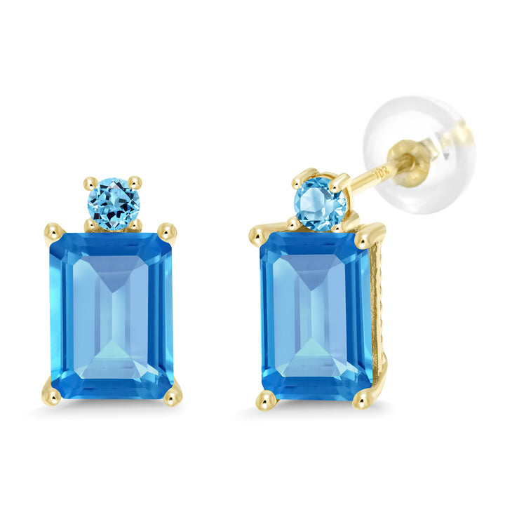 Swiss Blue Topaz - November_Earrings in 10K Yellow Gold