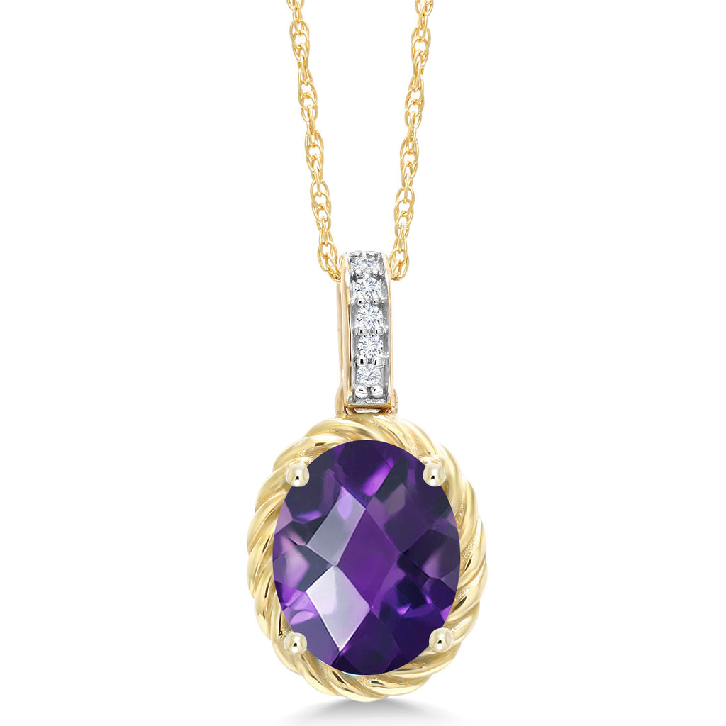 Amethyst-Checkerboard - February_Pendant in 10K Yellow Gold