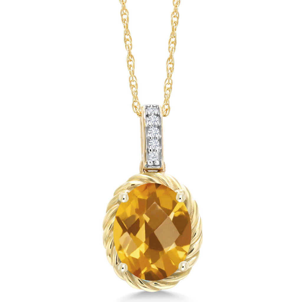 Citrine-Checkerboard - November_Pendant in 10K Yellow Gold