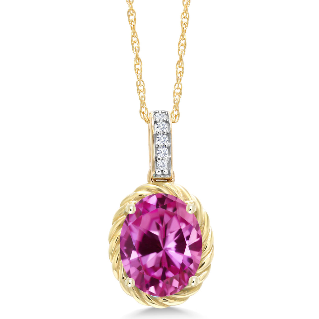 Pink Created Sapphire - September_Pendant in 10K Yellow Gold