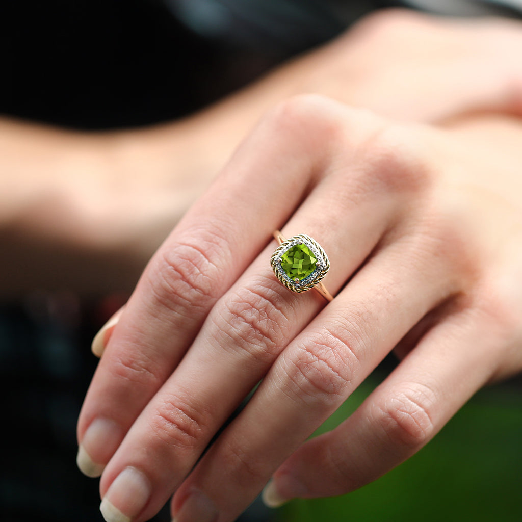 Peridot and Diamond_Ring in 10K Yellow Gold
