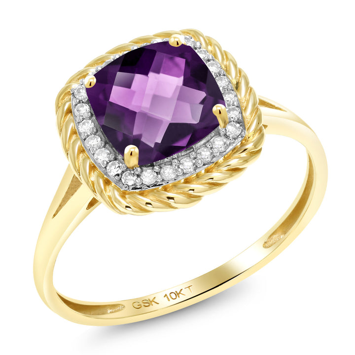 Checkerboard Amethyst - February_5_Ring in 10K Yellow Gold