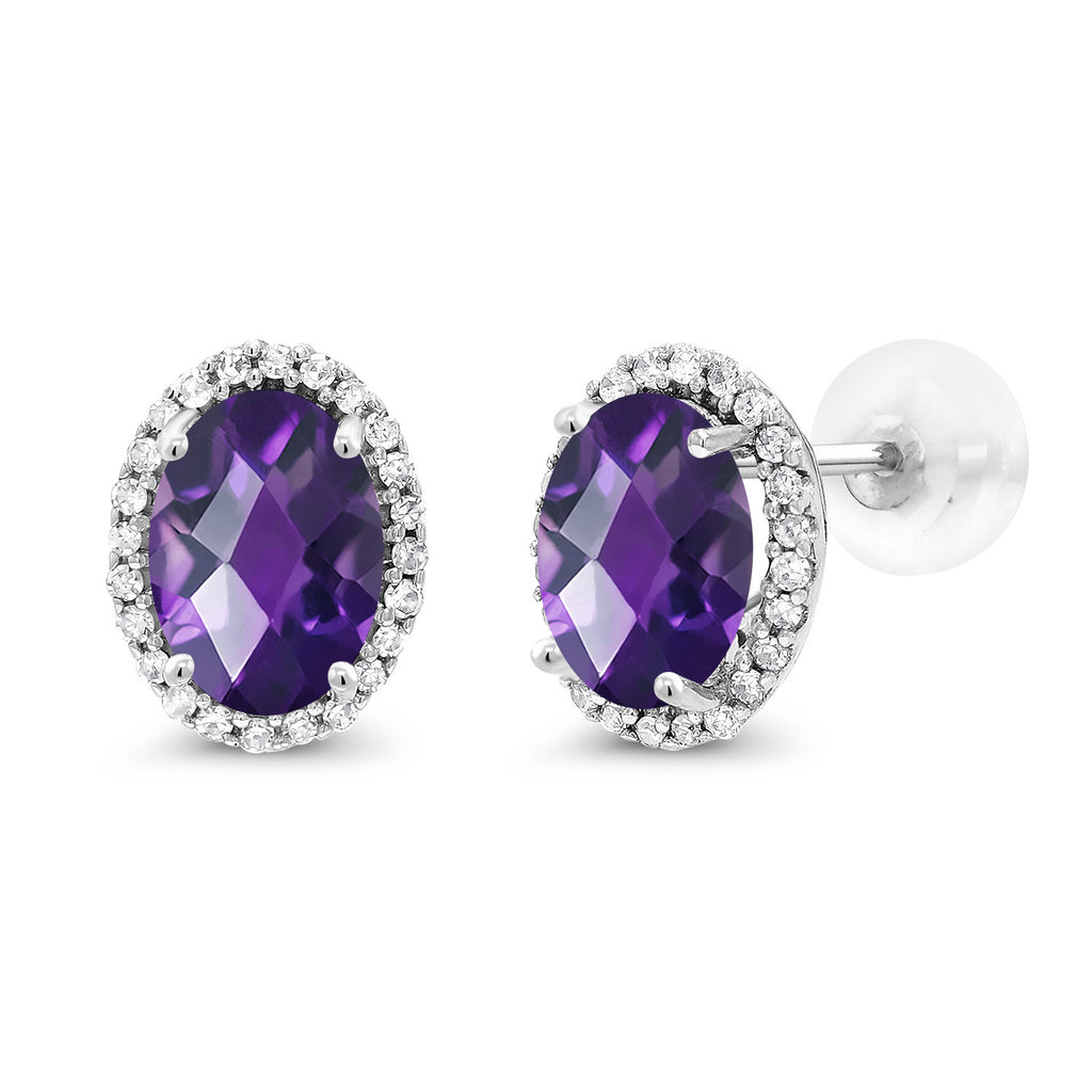 Amethyst-Checkerboard - February_Earrings in 10K White Gold