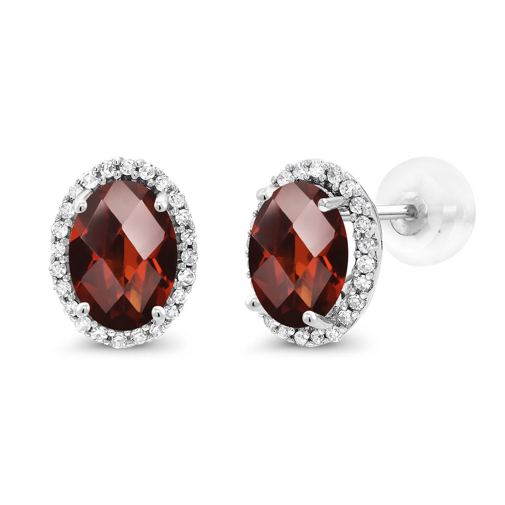 Garnet-Checkerboard - January_Earrings in 10K White Gold