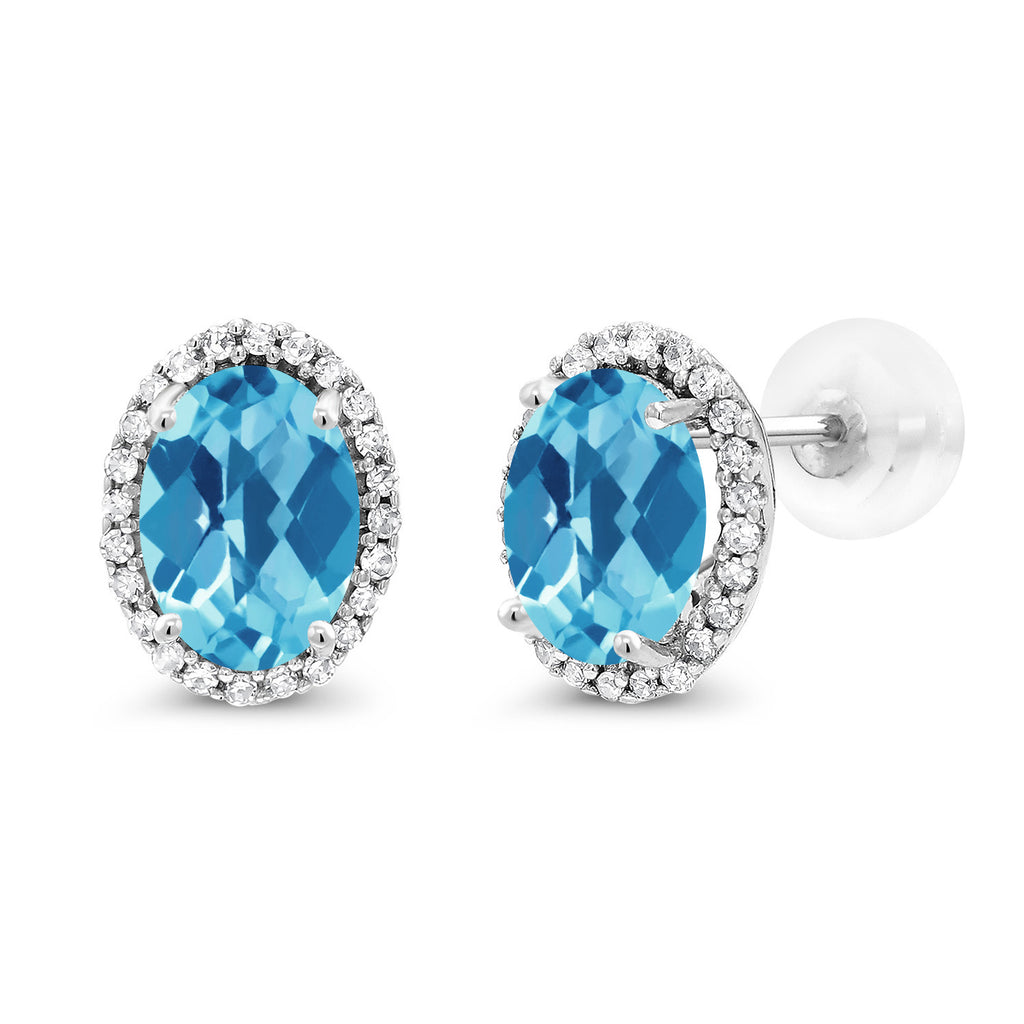Swiss Blue Topaz-Checkerboard - November_Earrings in 10K White Gold