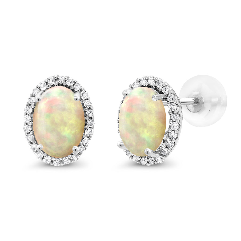 Ethiopian Opal-Cabochon - October_Earrings in 10K White Gold