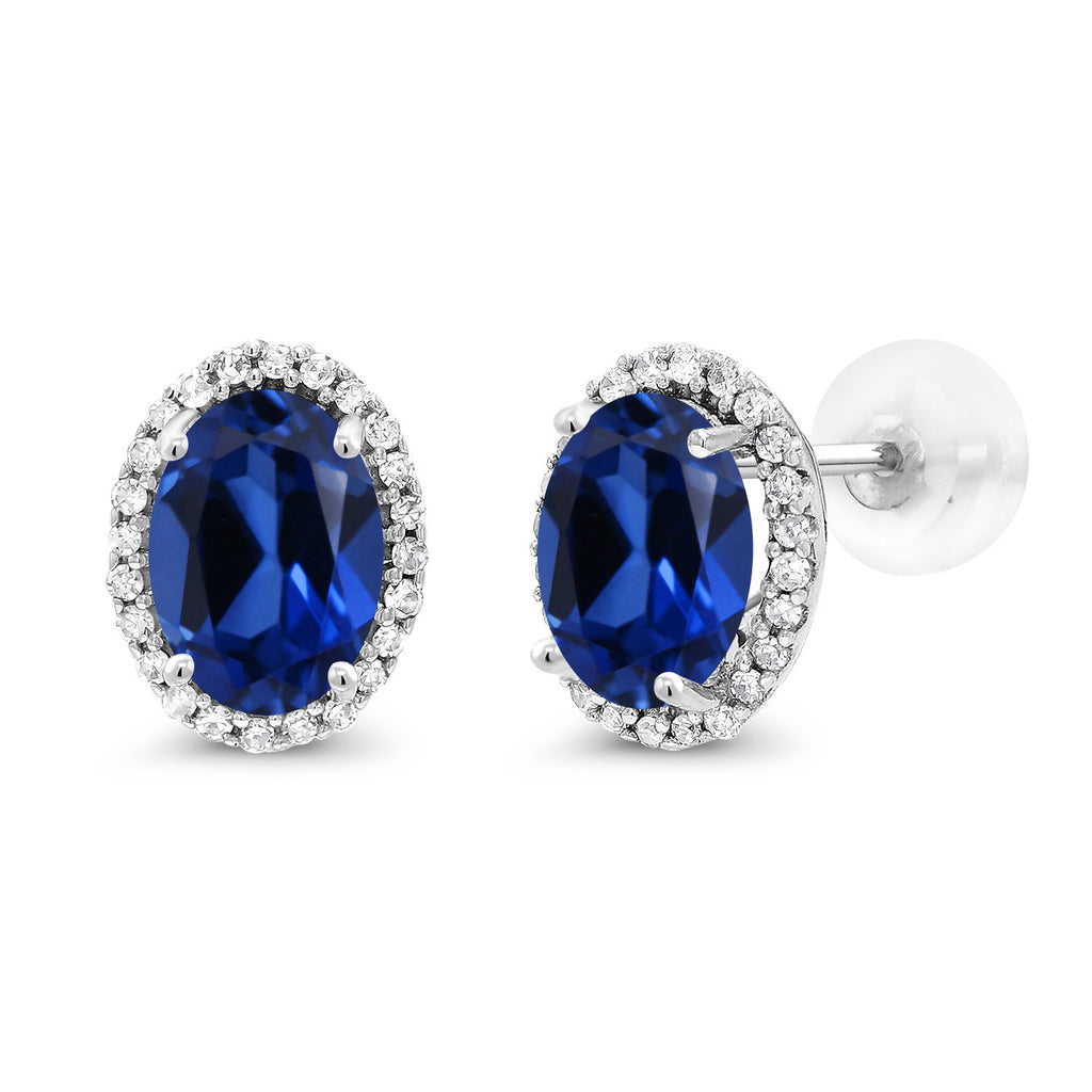 Blue Created Sapphire - September_Earrings in 10K White Gold