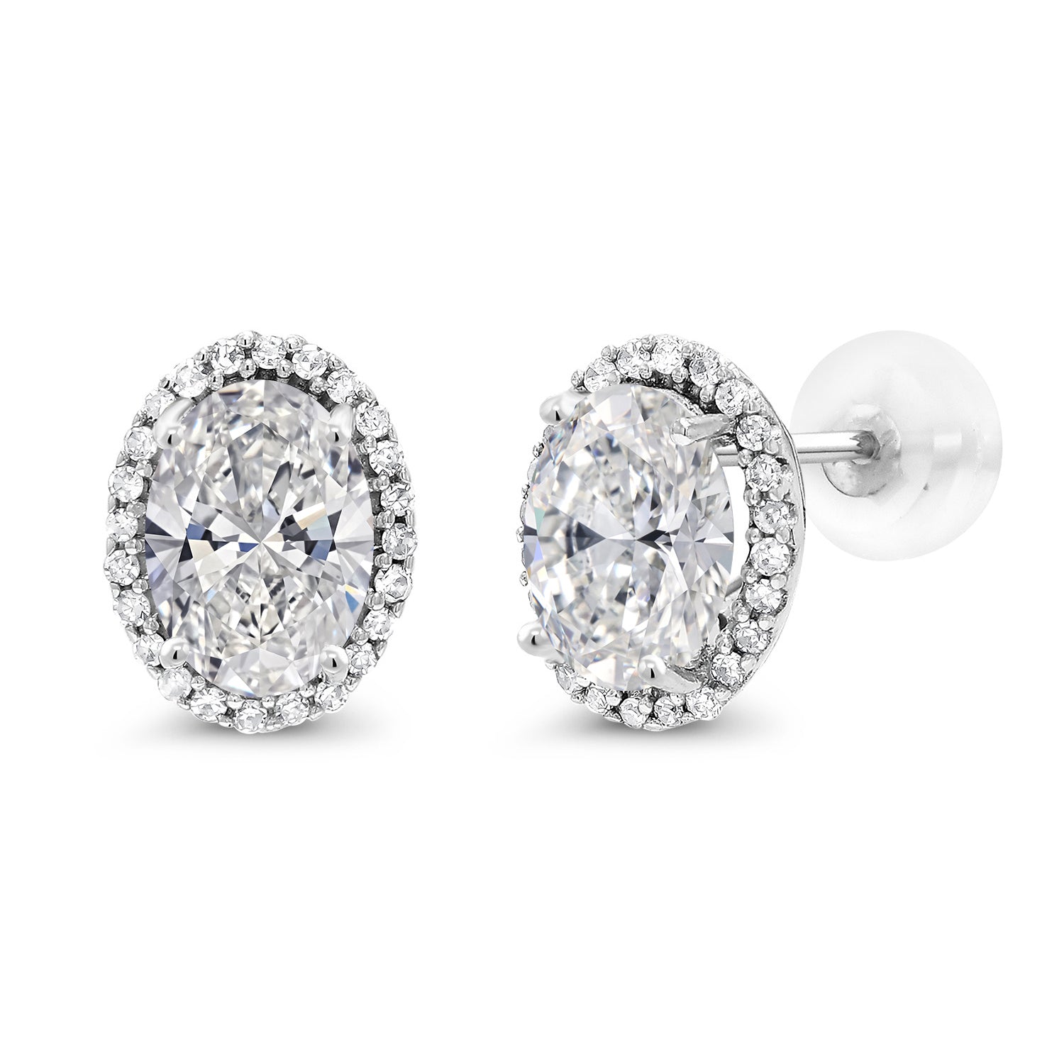 1.90 Cttw 10K White Gold Oval White lab Grown Diamond Halo Stud Earrings | DEF Color | VVS-VS Clarity | Oval 7X5MM | Gold Earrings For Women