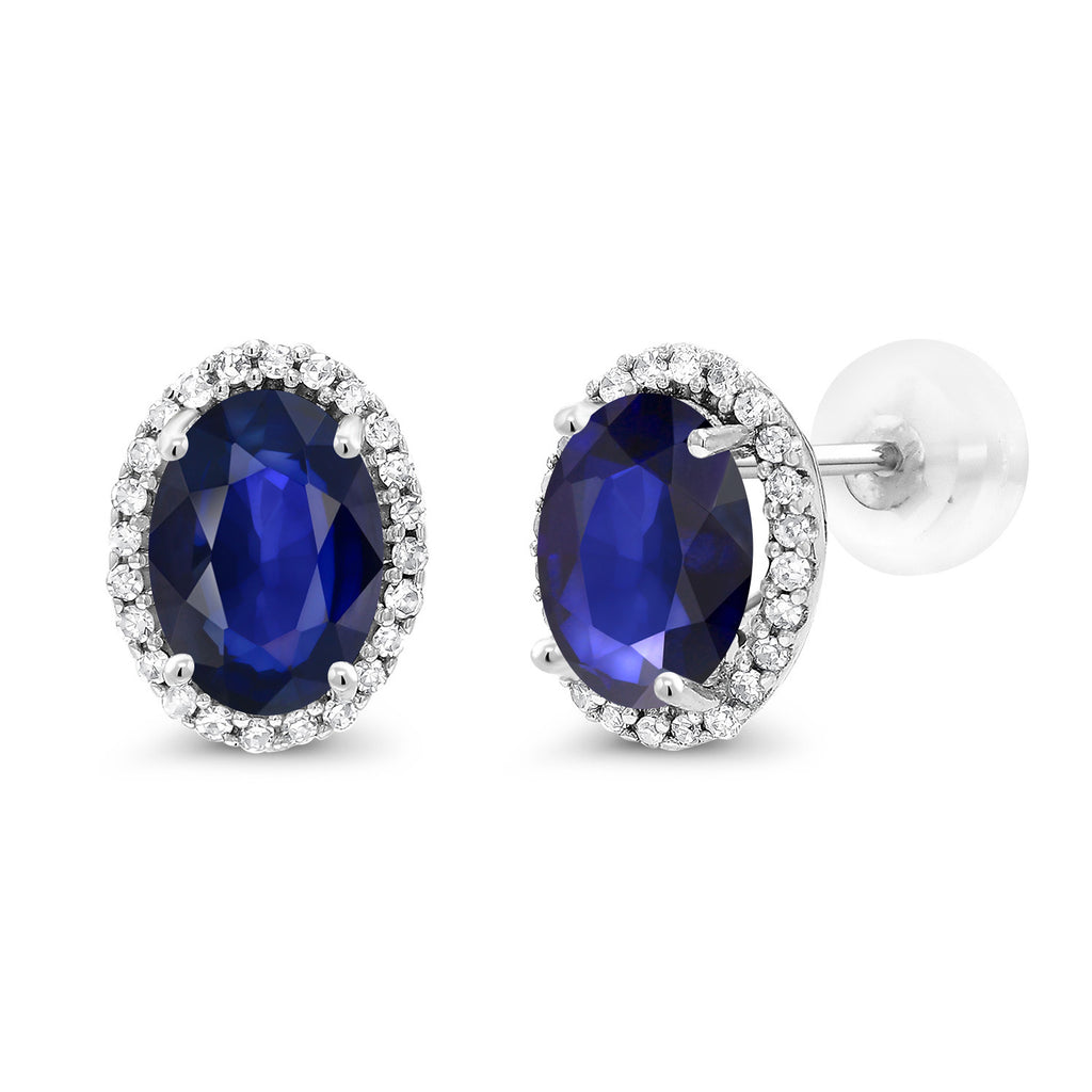 Blue Sapphire - September_Earrings in 10K White Gold