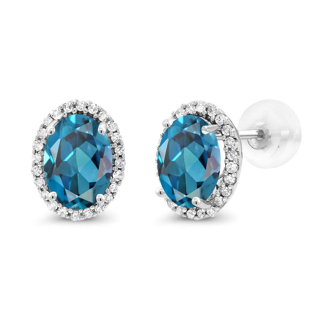 London Blue Topaz - November_Earrings in 10K White Gold