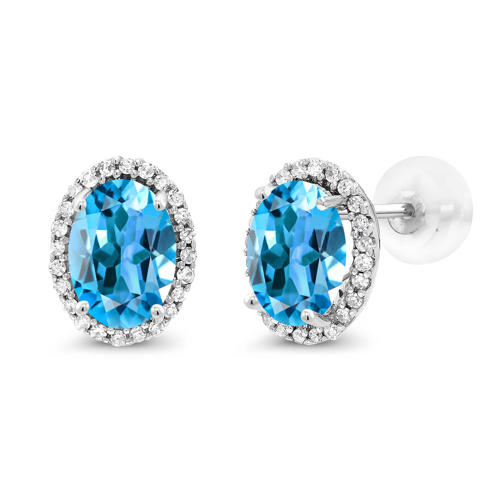 Swiss Blue Topaz - November_Earrings in 10K White Gold