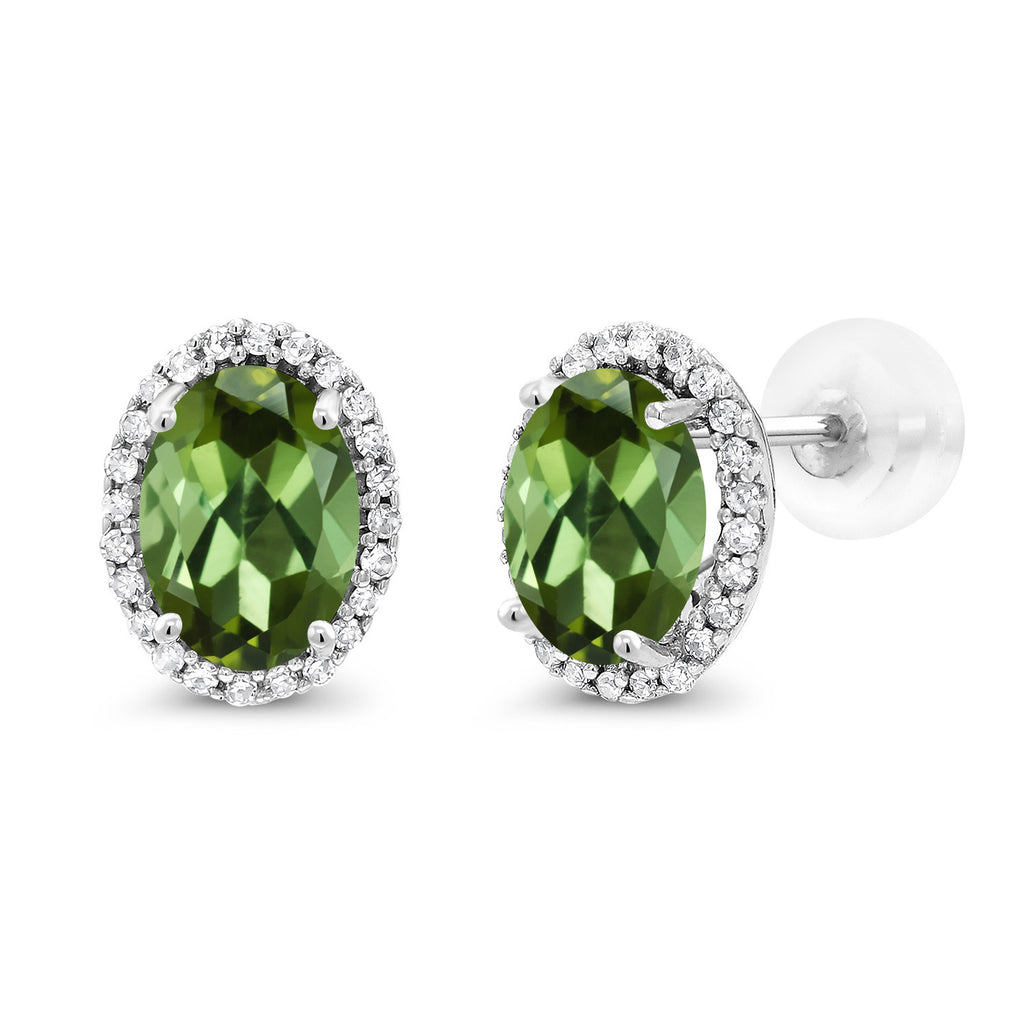 Green Tourmaline - October_Earrings in 10K White Gold