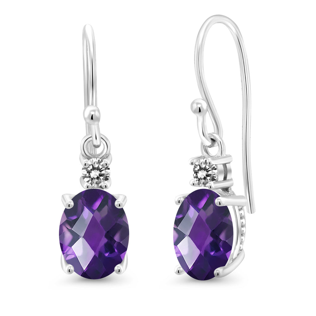 Amethyst-Checkerboard - February_Earrings in 10K White Gold