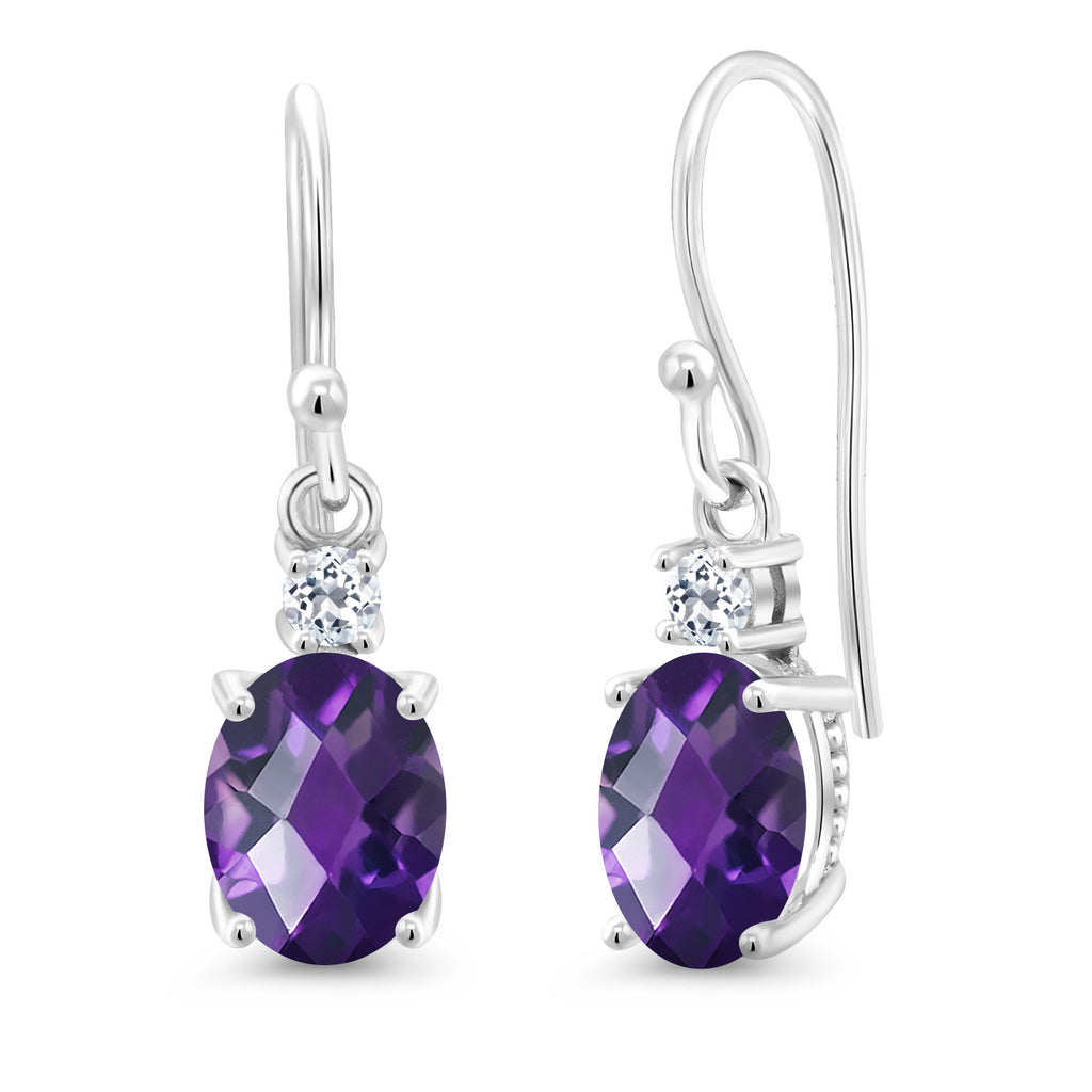 Amethyst-Checkerboard - February_Earrings in 10K White Gold