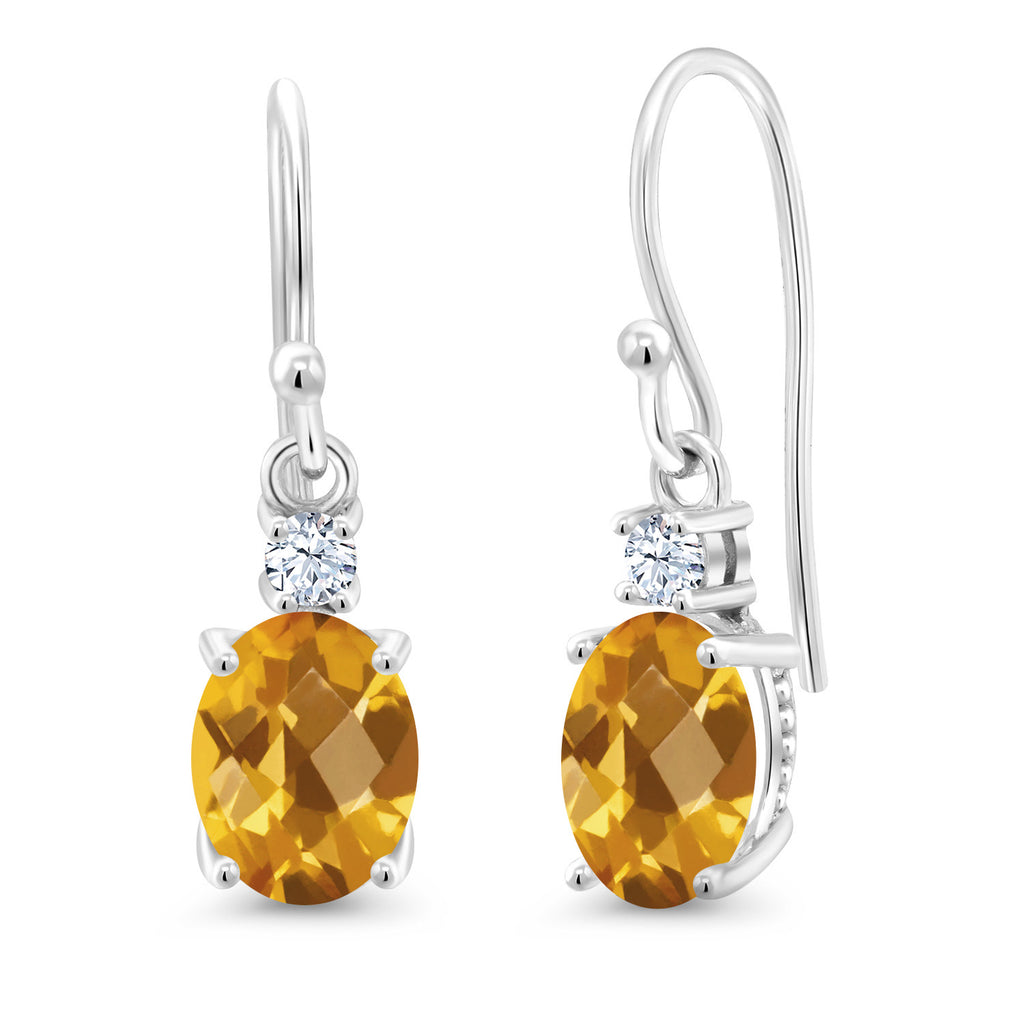Citrine-Checkerboard - November_Earrings in 10K White Gold