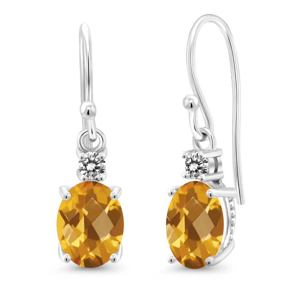 Citrine-Checkerboard - November_Earrings in 10K White Gold