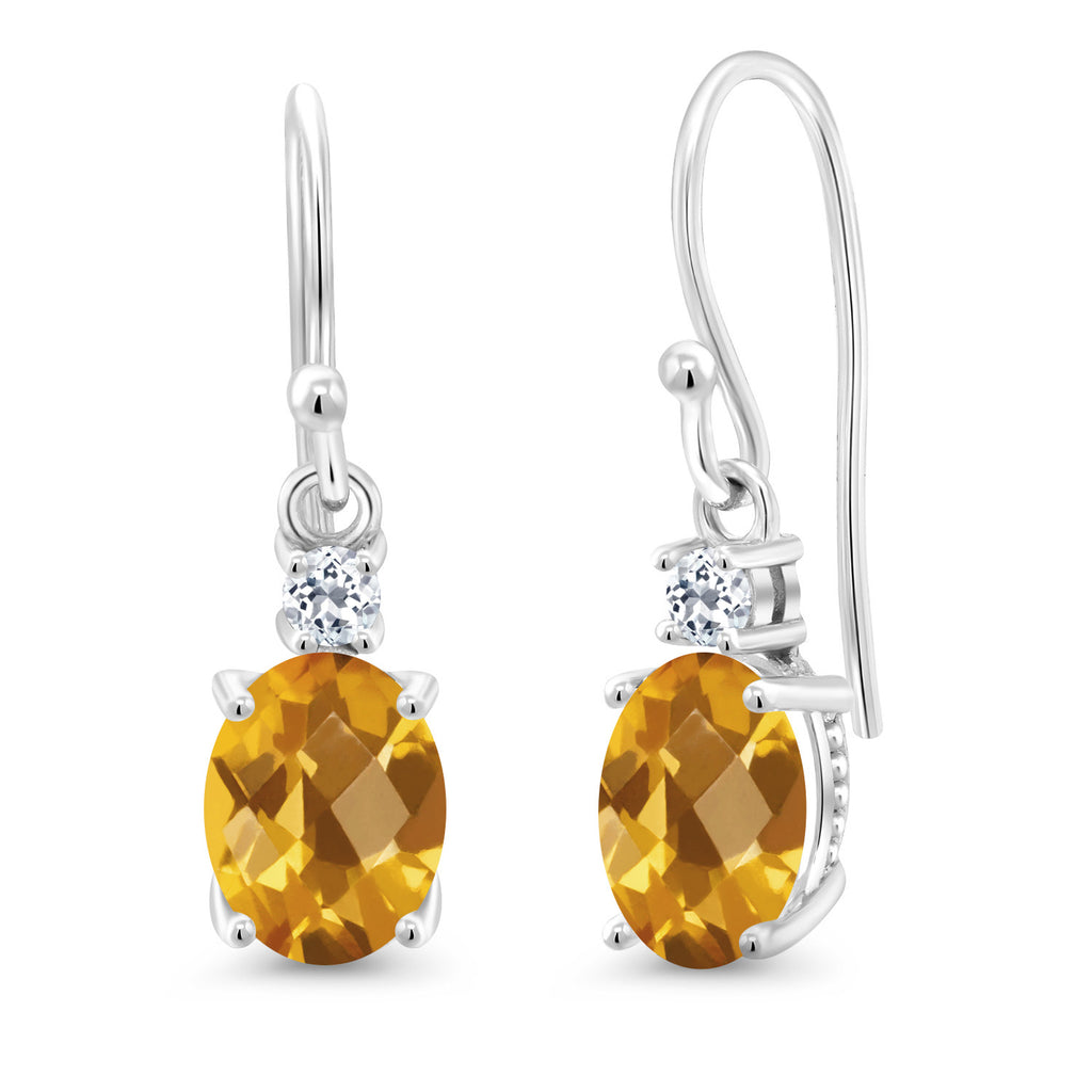 Citrine-Checkerboard - November_Earrings in 10K White Gold