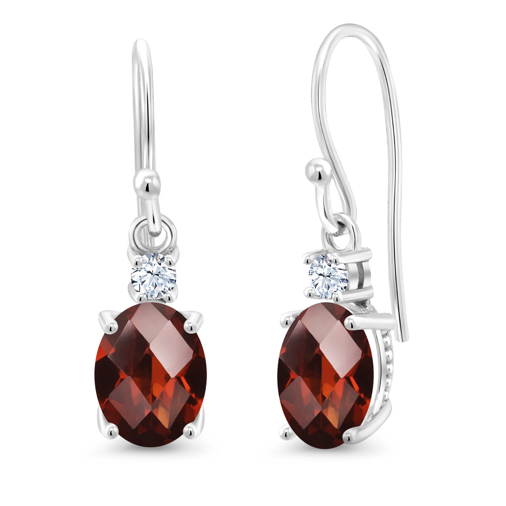 Garnet-Checkerboard - January_Earrings in 10K White Gold