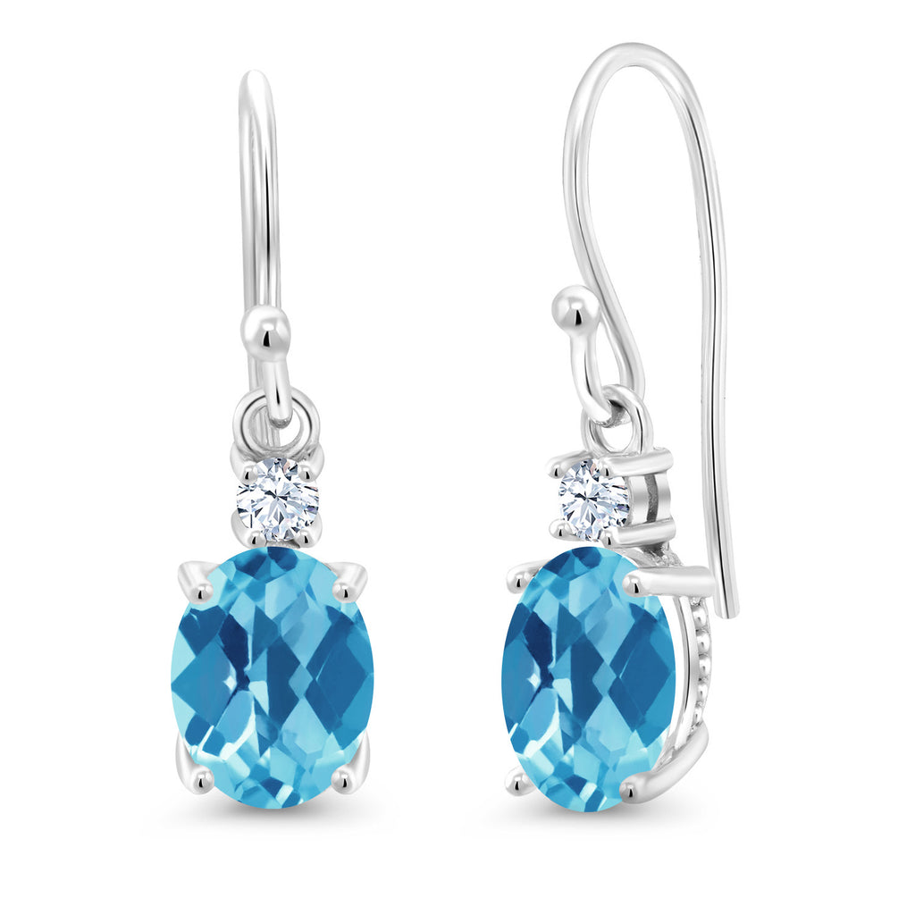 Swiss Blue Topaz-Checkerboard - November_Earrings in 10K White Gold