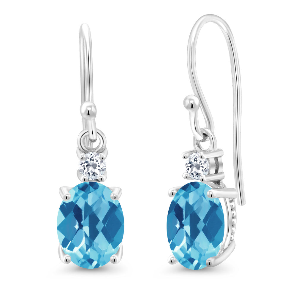 Swiss Blue Topaz-Checkerboard - November_Earrings in 10K White Gold
